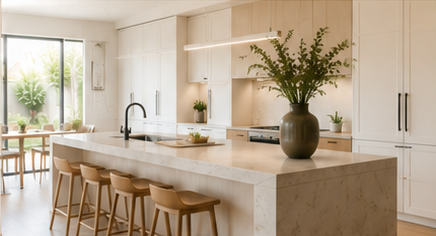 Bright kitchen interior with timber cabinetry